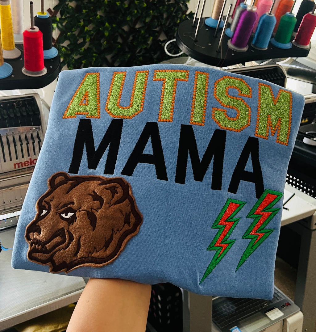 Autism Mama Bear sparkle crewneck
