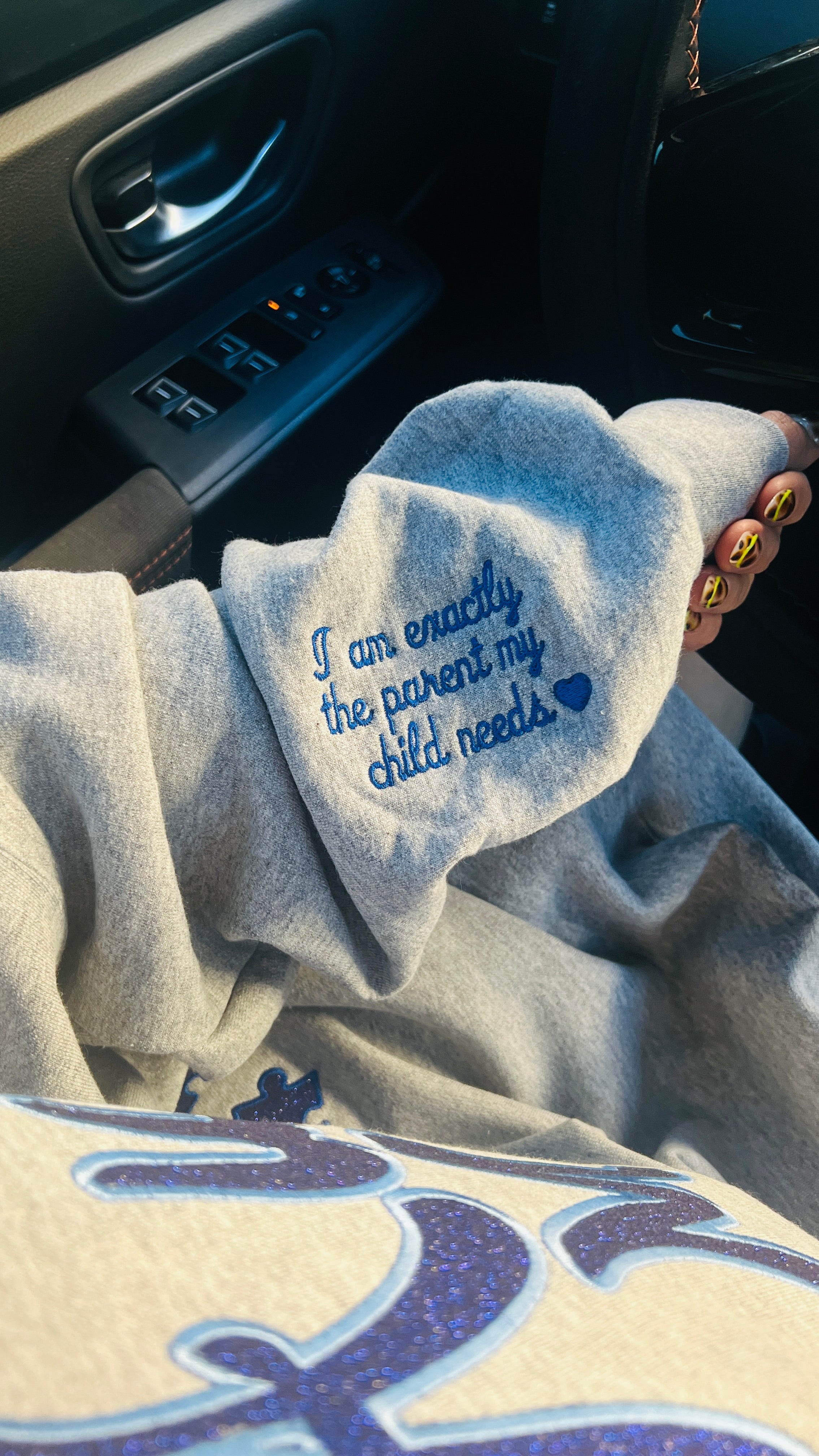 Autism Mama blue sparkle crewneck with cuff embroidery 💙
