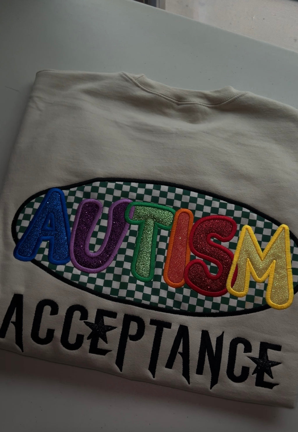 Autism Acceptance checkered sparkle crewneck