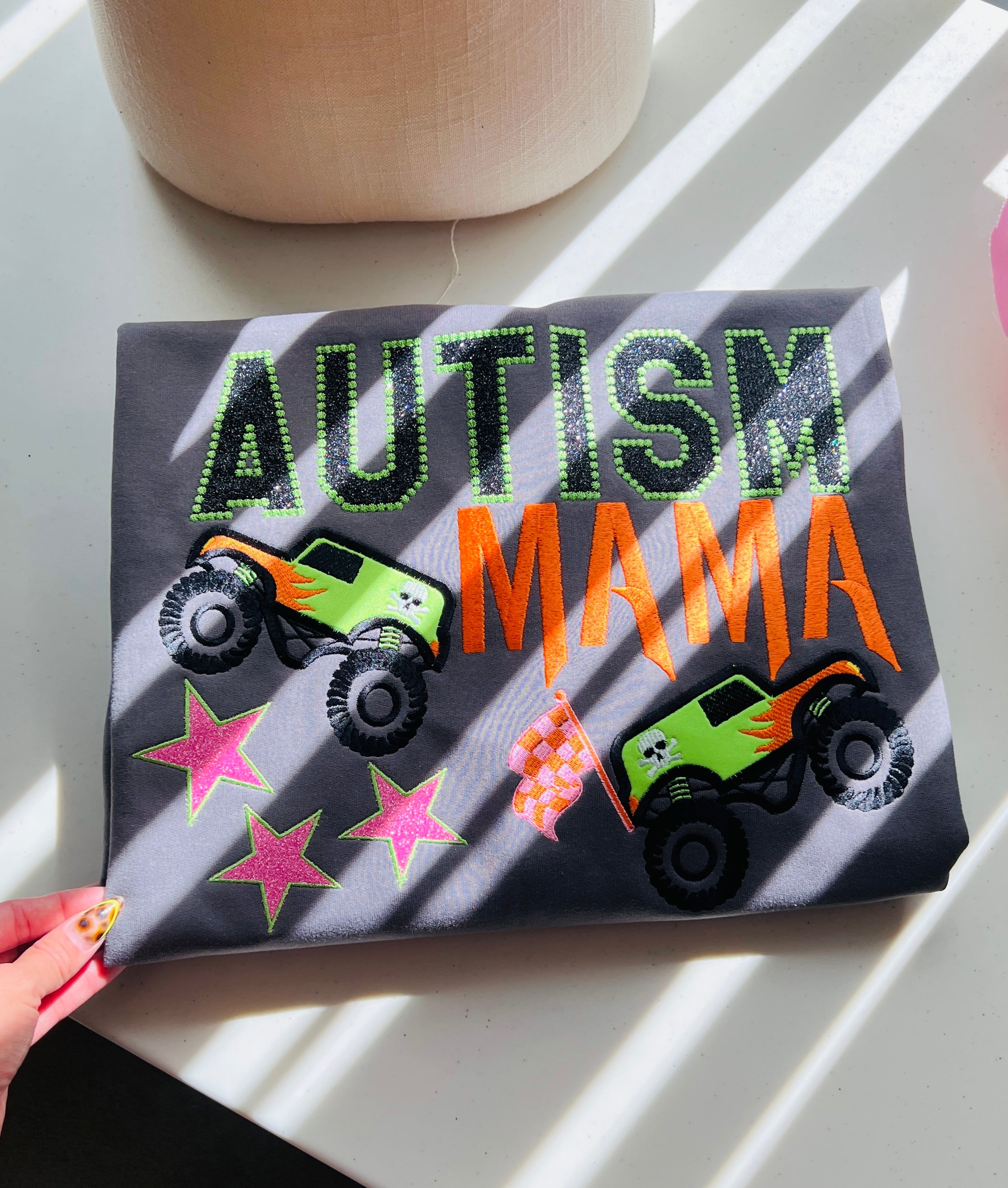 Monster trucks Autism mama crewneck