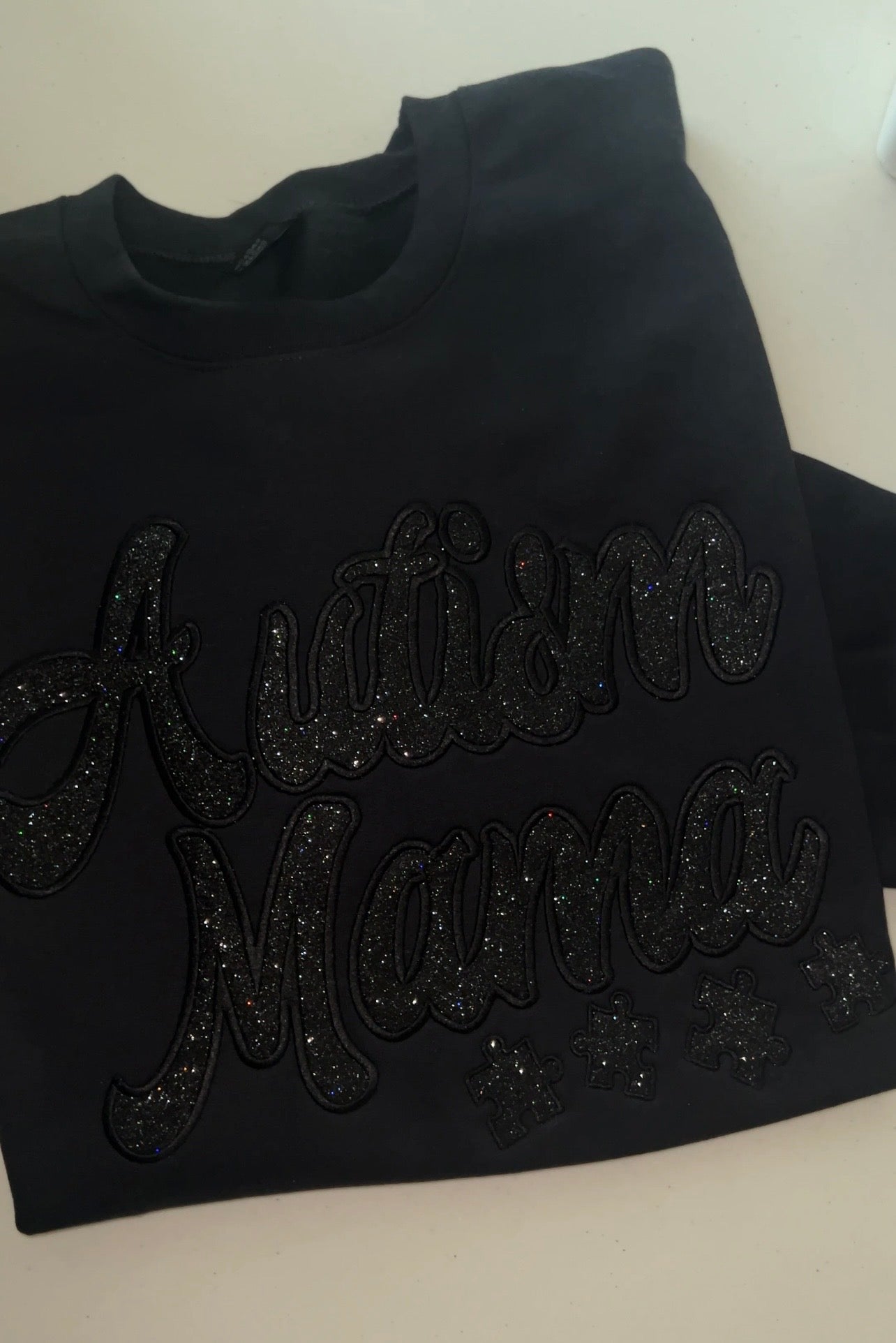 Black glitter embroidered Autism Mama crewneck
