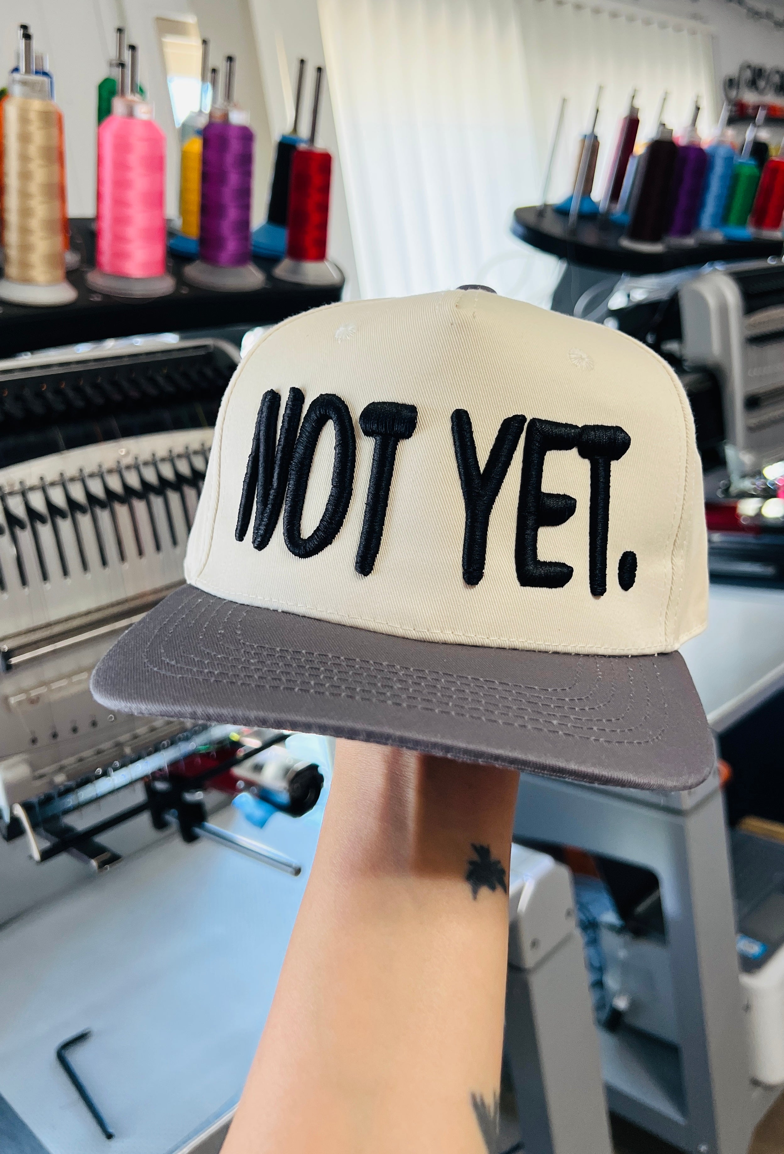 Not Yet puff embroidered hat