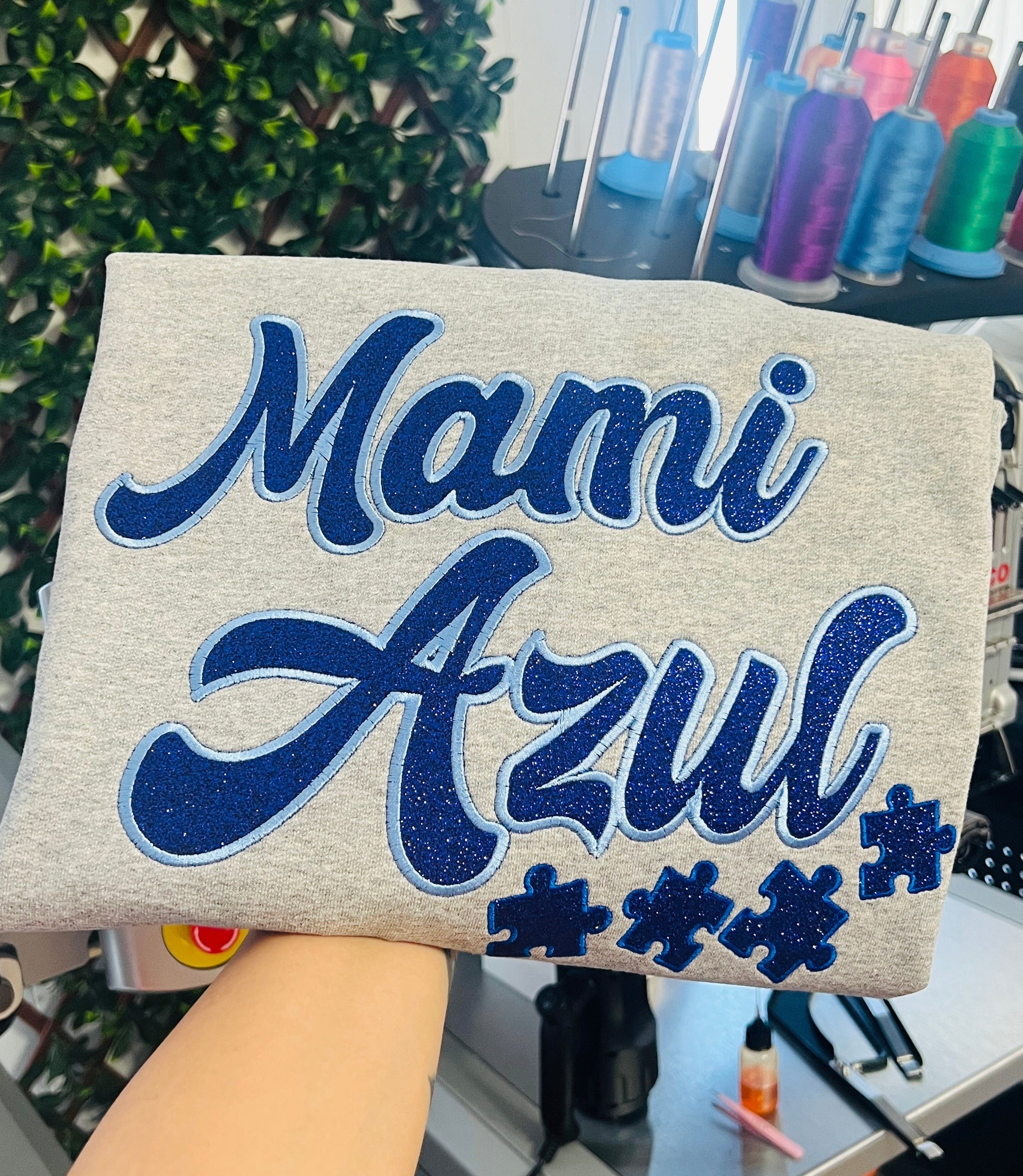 Mami Azul blue sparkle crewneck