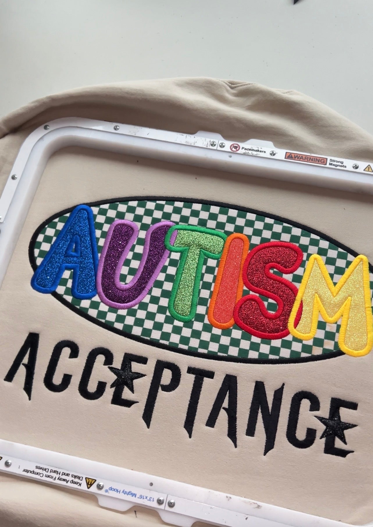 Autism Acceptance checkered sparkle crewneck