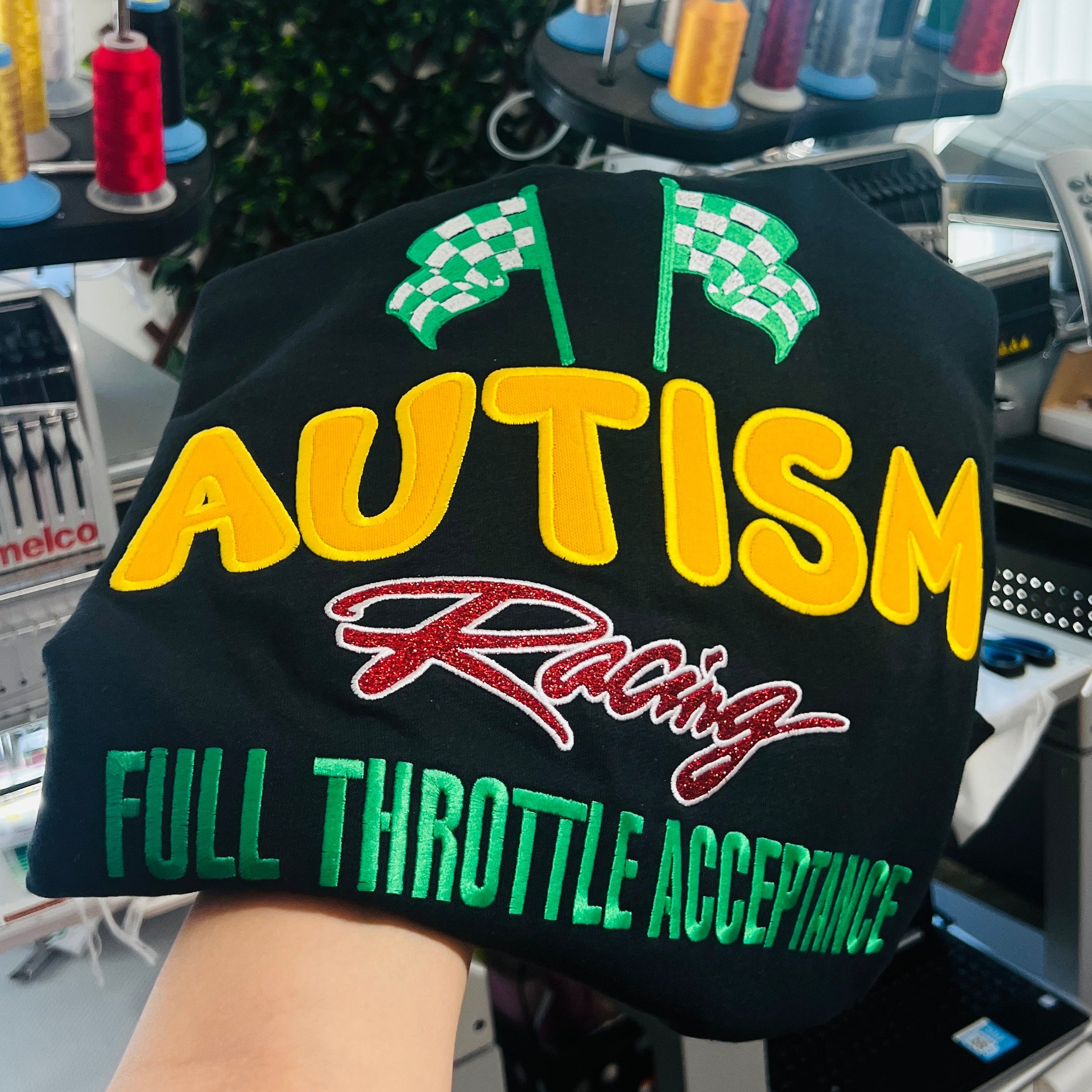 Autism Racing embroidered crewneck