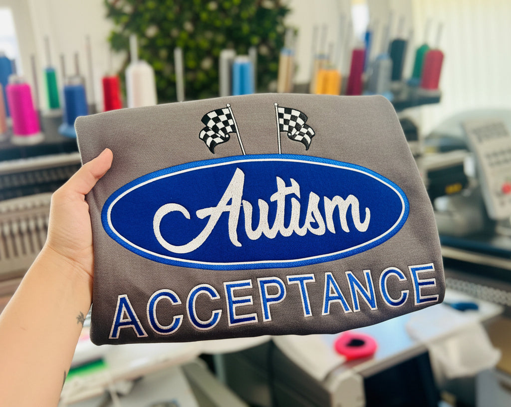 Autism Acceptance racetrack embroidered crewneck 🏁