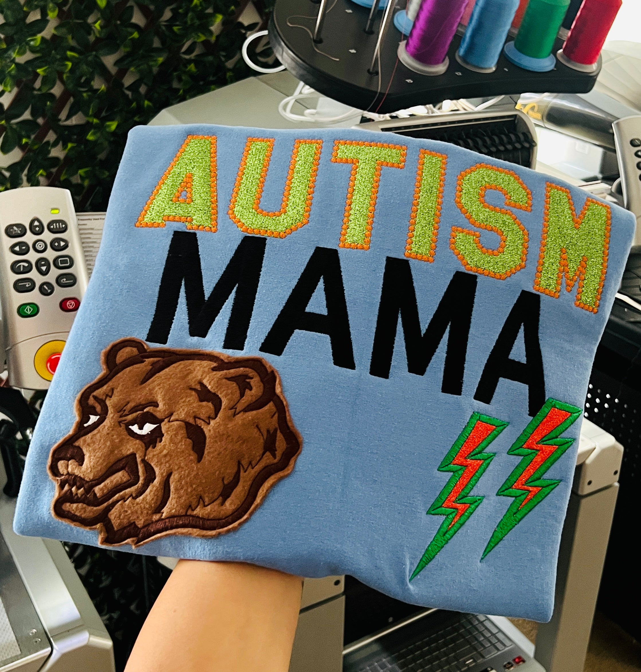Autism Mama Bear sparkle crewneck